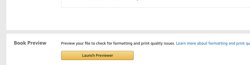 KDP Book Preview area with the Launch Previewer button